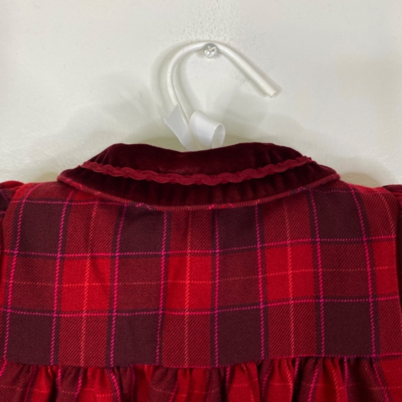 Vintage Little Bitty Holiday Dress Outfit Plaid Velvet Smocked Flowers 6-9 mo - Picture 9 of 15